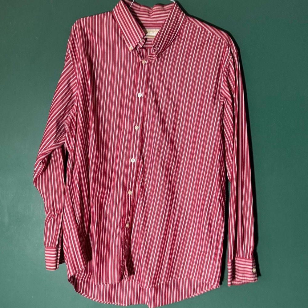Michael Kors Mens XXL Red White Candy Stripe Button Down Shirt Vintage Cotton